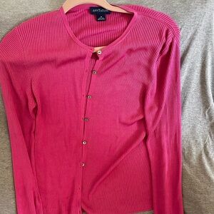 Ann Taylor Fuchsia Ribbed Button-Up Cardigan Size M 100% Silk